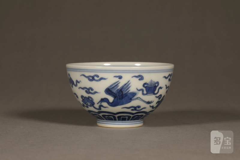 清 青花云鹤纹茶圆 - 图3